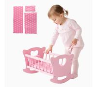 Kinderplay Culla per bambole in legno con biancheria da letto, letto a dondolo per bambole fino a 49,5 cm, giocattolo sostenibile in legno per ragazze dai 3 anni in su, letto per bambole con materasso