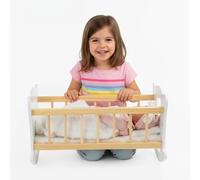 Kinderplay Culla per bambole in legno con biancheria da letto, letto per bambole fino a 49,5 cm, giocattolo in legno per ragazze dai 3 anni in su, culla sostenibile per giochi di ruolo e regalo per