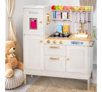 Kinderplay Green Series Cucina Giocattolo in Legno per Bambini - Altezza Regolabile 89-103 cm - Luci LED e Suoni - Accessori da Cucina Inclusi - Stile Vintage Bianco