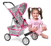 Kinderplay Passeggino per Bambole - Leggero e Pieghevole a Ombrello - Per bambine 3+ anni, tela lavabile e ruote antigraffio - Struttura in alluminio, 41x33x56 cm