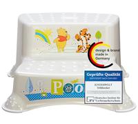 KINDERWELT bianco perla Premium sgabello a due gradini Disney Winnie the Pooh sgabello stabile per bambini con funzione antiscivolo bianco perla con grana unica piacevole effetto glitter individuale