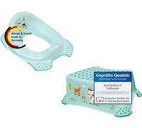 KiNDERWELT Set premium da 2 - Acquamarina dal design Funny Farm per neonati e bambini piccoli - sedile WC, sgabello a gradino singolo, vasino - funzione antiscivolo - senza BPA