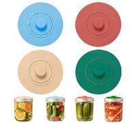 KINDLUME 4 Pezzi Coperchi in Silicone per Fermentazione, Pressini per Barattoli Conserve, con Sistema di Sfiato e Tracker Data, per Kimchi, Cetrioli, Crauti, Verdure, Ermetici