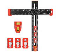 KINDLUME Riga di Misurazione Multiuso per Lavorazione Legno 4 in 1, 350mm Squadra a T Regolabile con Livella a Bolla, Maschera di Foratura per Montaggio Preciso Mobili, Ripiani, Ante