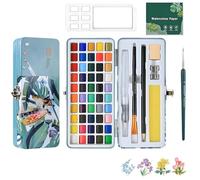 KINDLUME Set Acquerelli, Acquerelli Professionali, Acquarelli per Dipingere, Set Acquerello, 50 Colori con 16 Accessori e 8 Carte Acquerello, per Principianti, Arte e Viaggio