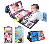 KINDLUME Specchio Neonato, Libro Sensoriale Neonati, Giocattolo in Tessuto, Carte Contrasto Neonato con 6 Facce e Specchio Sicuro, Pieghevole 2 in 1 per Tummy Time, per Neonati 0-12 Mesi