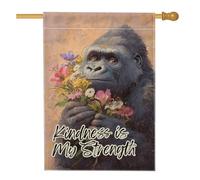 Kindness is My Strength, bandiera estiva da giardino con gorilla, fiori pastello, decorazione per la casa e il giardino, bandiera da giardino in iuta su entrambi i lati, decorazione per esterni, 71 x