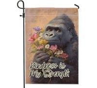 Kindness is My Strength, bandiera estiva floreale gorilla da giardino, decorazione per la casa e il giardino, bandiera da giardino in iuta su entrambi i lati, decorazione per esterni, 30,5 x 45,7 cm