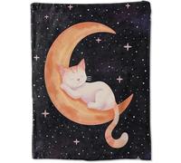 KINDOJIA Coperta per dormire con gatto sulla luna, design con cielo notturno sognante, peluche, morbida, comoda, leggera, calda e pelosa, in flanella per divano, camera da letto, soggiorno, esterni,