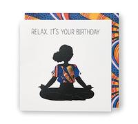 Kindred Biglietto di compleanno Afro Touch per lei con busta, grazioso design dell'Africa occidentale con yoga che medita donne