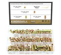 Kindroufly 141 pezzi 1/4""""-20 x 10 mm/15 mm/20 mm/25 mm inserti filettati inserti per dadi inserti per legno inserti filettati in acciaio per vit