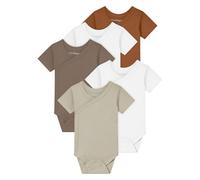 Kindsgard Body avvolgente a maniche corte "rotondo", confezione da 5, 100% cotone biologico, certificato Oeko-Tex, morbido, traspirante e delicato sulla pelle, body con bottoni automatici, 5_marrone