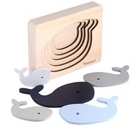 Kindsgut Puzzle animali in legno e gioco motorio, balena, 5 pezzi | Giocattolo educativo in legno per neonati e bambini, puzzle a strati per motricità fine, coordinazione e viaggi