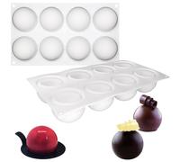 Kinesgsg 8 Cavità Semisfera Stampi, Ø 65 mm, Moule per Cioccolato a Sfera, Riutilizzabile, Semisfera Stampo Cioccolato in Silicone, per Pallina di Chocolate, Budini, Torte, Mousse a Cupola, Bianco