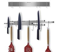 KINESISRACK Portacoltelli magnetico da parete da 40,6 cm fino a 76,6 cm esteso. Nuova generazione di coltelli magnetico per coltelli con 10 ganci, organizer per utensili da cucina. 4 potenti magneti