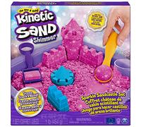 kinetic sand - castello di sabbia glitterata rosa, 5 formine e accessori