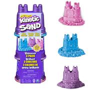 Kinetic Sand, Sabbia Cinetica, Confezione 3 Mini Castelli, 340 G, 3+ Anni | Rosa Viola e Azzurro Pastello, Contenitori a Forma Di Castello, Senza Glutine Caseina e Frumento, Dai 3 Anni, Gioco Creativo