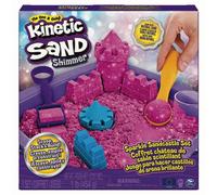 kinetic sand - castello di sabbia glitterata rosa, 5 formine e accessori