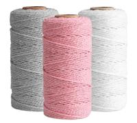 KineticKraft 3 Filati Corda Macrame 3 mm×100 m,Filo Macrame,Macrame Corda,Macramè Filo,per Natale,Arazzi,Appendini Piante,Decorazioni Boho,Confezioni Regalo (Bianco,Rosa Chiaro,Grigio Chiaro)