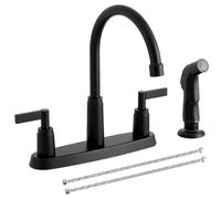 KINFAUCET Rubinetto moderno per lavello da cucina a 2 maniglie con spruzzatore laterale, ad arco alto 360 girevole in acciaio inox 3 o 4 fori, rubinetto da cucina per camper, lavanderia, lavanderia