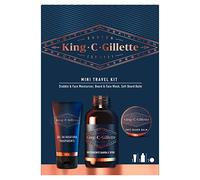 King C. Gillette Mini Kit Da Viaggio Essenziale Per La Cura Della Barba: Crema Idratante Per Barba E Viso 30 ml + Detergente barba e viso 60 ml + Balsamo delicato da barba 25 ml