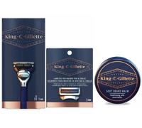 KING C GILLETTE Set Da Uomo RASOIO PER IL COLLO + 3 RICAMBI + BALSAMO ID. REGALO