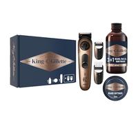 King C. Gillette Trimmer elettrico per barba PRO per uomini, Regolatore con ruota di precisione per 40 lunghezze di barba + Mini size Beard Wash 60 ml + Mini size Beard Balm 25 ml, Set Regalo