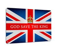King Charles III Coronation Insegna, Dio Save The Union Jack Bandiera A4 Insegna