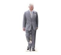 King Charles III Grigio Abito Lifesize Cartone Ritaglio / IN Piedi With Free