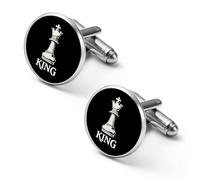 King Chess Piece Gemelli rotondi per camicia Business Wedding Party Festa del Papà Regalo, 1.7cm, Metallo, Nessuna pietra preziosa