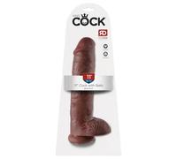 Fallos Gigante King Cock 11 con Testículos y Ventosa - Marrón (28cm)