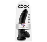 KING COCK 9'' DILDO LEGGERMENTE CURVO NERO FALLO CON TESTICOLI E VENTOSA TOYS