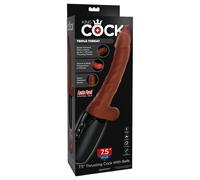 Vibratore Thrust&Heat di King Cock Plus con Testicoli 7,5" - Marrone