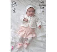 King Cole Double-Knitting Motivo Matinée Cappotto Cardigan Cofano Cappello