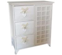 King Collection King Home C656121 Cassettiera 3 Cassetti con Cuore + Anta Washed in Legno di Paulownia, Bianco