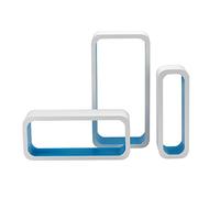 King Collection M1105004/A Set 3 Pezzi Mensola Rettangolare Stondata in MDF Bicolore, Bianco/Azzurro