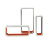 King Home M1105004/D Set 3 Pezzi Mensola Rettangolare Stondata in MDF Bicolore, Bianco/Arancio