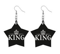 King & Crowned - Orecchini pendenti da donna, alla moda, in legno, con stampa, Star, Legno, Nessuna pietra preziosa