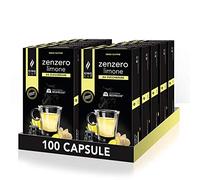 King Cup - 10 Confezioni da 10 Capsule di Zenzero e Limone da Zuccherare, 100 Capsule Compatibili con Sistema Nespresso, Bevanda al Gusto di Limone e Zenzero, Senza Glutine, Senza Lattosio