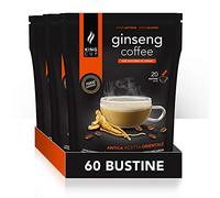King Cup - 3 Confezioni da 20 Bustine Solubili di Ginseng con Zucchero di Canna, 60 Stick da 20 Gr per Bevanda al Gusto di Ginseng da Aggiungere in Acqua Calda, Senza Glutine e Lattosio