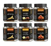 King Cup - 6 Vasetti Multigusto di Caffè Solubile, 2 x Caramello, 2 x Ginseng, 2 x Vaniglia e Nocciola, Caffè Aromatizzato Istantaneo, Ideale per Colazioni, Brunch, Iced Coffee, Senza Glutine, Vegano