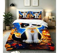 King Duvet Cover Set Black White Cat, 220x230 cm, AQ424