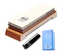 KING Il set iniziale di pietra per affilare include una combinazione di grana 1000/6000 prodotta in Giappone, un supporto angolare per coltello, un panno originale B&B Japan e una base in plastica