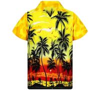 King Kabana Stylish-Camicia-Hawaiana, Manica-Corta, Beach-Style, Giallo, M