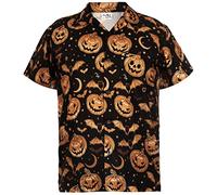 King Kameha - Camicia da uomo per Halloween con stampa digitale 3D di zucche e scheletri, a maniche corte, con bottoni, M
