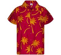 King Kameha - Camicia hawaiana da uomo a maniche corte, stile casual e alla moda, con bottoni, unisex, motivo con palme - rosso - XS
