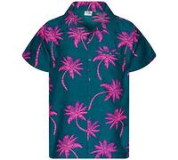 King Kameha - Camicia hawaiana da uomo a maniche corte, stile casual e alla moda, con bottoni, unisex, motivo con palme - verde - 4XL