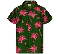 King Kameha - Camicia hawaiana da uomo a maniche corte, stile casual e alla moda, con bottoni, unisex, motivo con palme - verde - 5XL