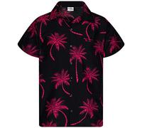 King Kameha - Camicia hawaiana da uomo a maniche corte, stile casual e alla moda, con bottoni, unisex, motivo con palme - nero - 3XL
