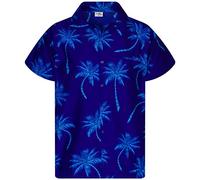 King Kameha - Camicia hawaiana da uomo a maniche corte, stile casual e alla moda, con bottoni, unisex, motivo con palme - blu - XS